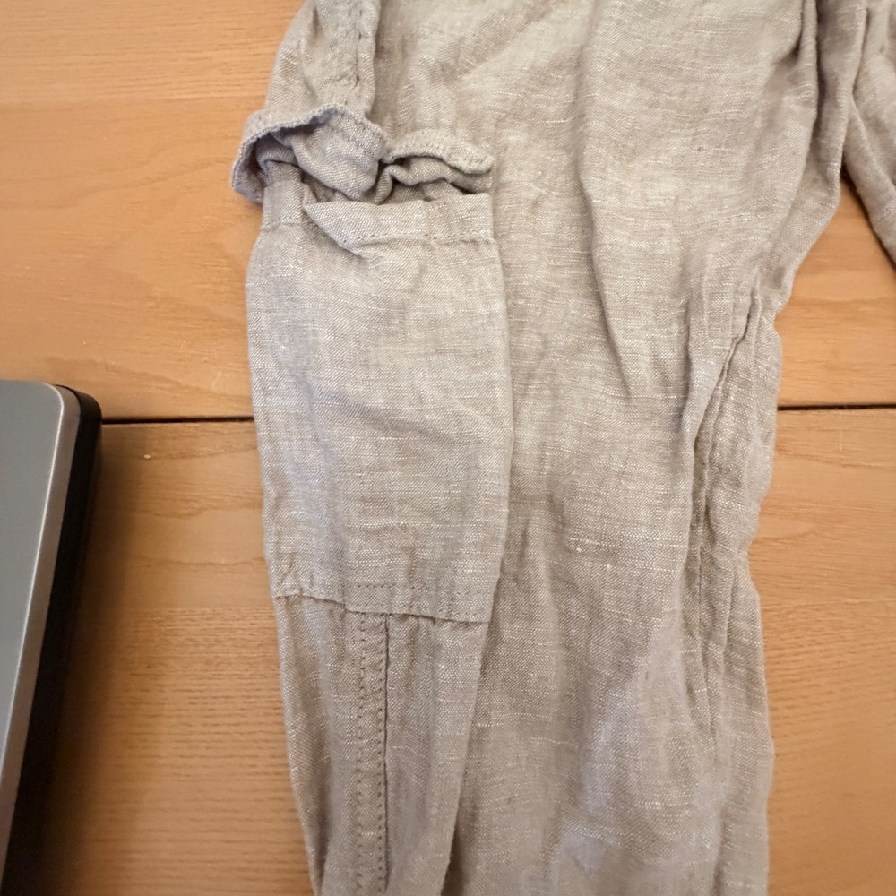 Nicole Miller 100% Linen Cargo Joggers Womens Small Tan Beige Boho Minimalist - Picture 2 of 9